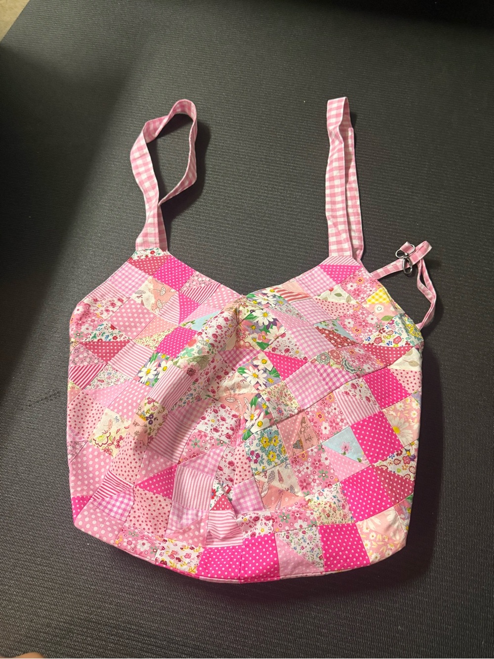 Pink Patchwork Quilted Tote Bag with Floral Accents
